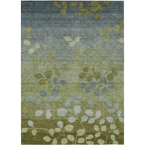 Olive Green And Gray Floral Washable Indoor Outdoor Area Rug Photo 1