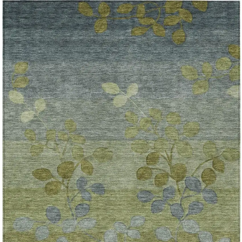 Olive Green And Gray Floral Washable Indoor Outdoor Area Rug Photo 3