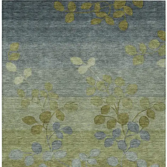 Olive Green And Gray Floral Washable Indoor Outdoor Area Rug Photo 9