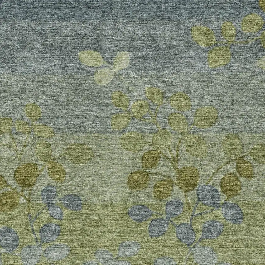 Olive Green And Gray Floral Washable Indoor Outdoor Area Rug Photo 3