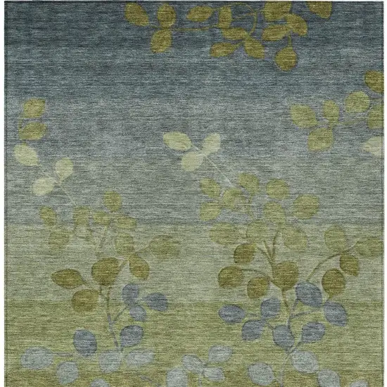 Olive Green And Gray Floral Washable Indoor Outdoor Area Rug Photo 4