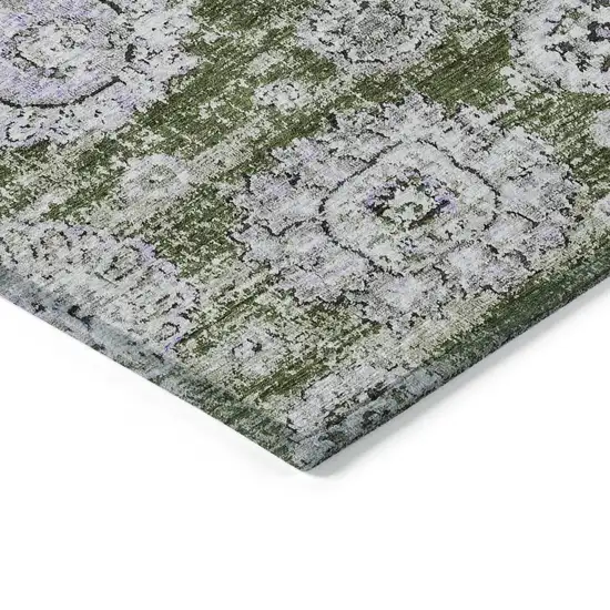 Olive Green And Gray Floral Washable Indoor Outdoor Area Rug Photo 4