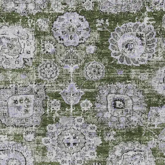 Olive Green And Gray Floral Washable Indoor Outdoor Area Rug Photo 5