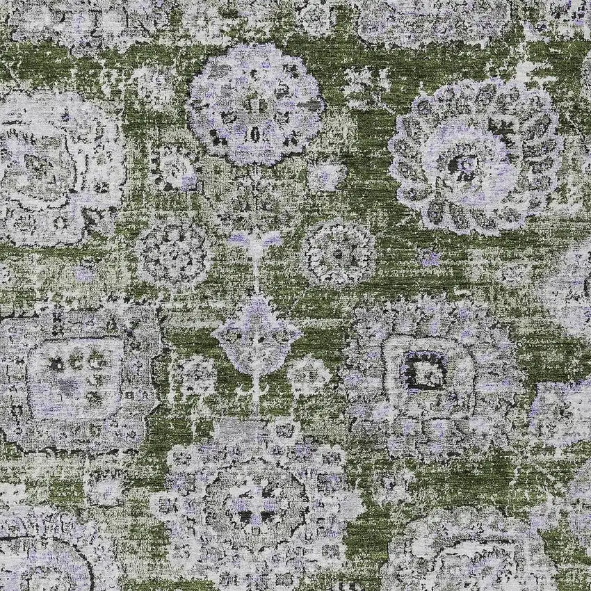 Olive Green And Gray Floral Washable Indoor Outdoor Area Rug Photo 5