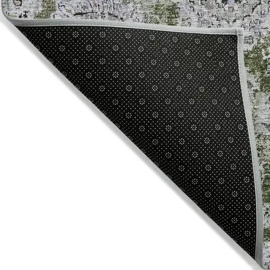Olive Green And Gray Floral Washable Indoor Outdoor Area Rug Photo 3
