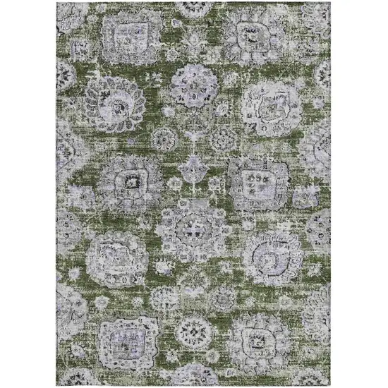 Olive Green And Gray Floral Washable Indoor Outdoor Area Rug Photo 4