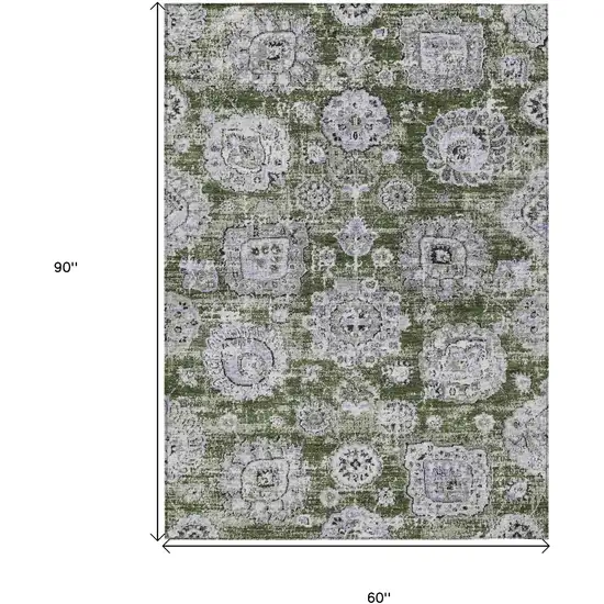 Olive Green And Gray Floral Washable Indoor Outdoor Area Rug Photo 9