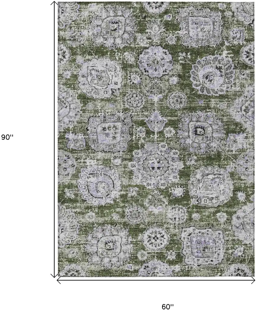 Olive Green And Gray Floral Washable Indoor Outdoor Area Rug Photo 9