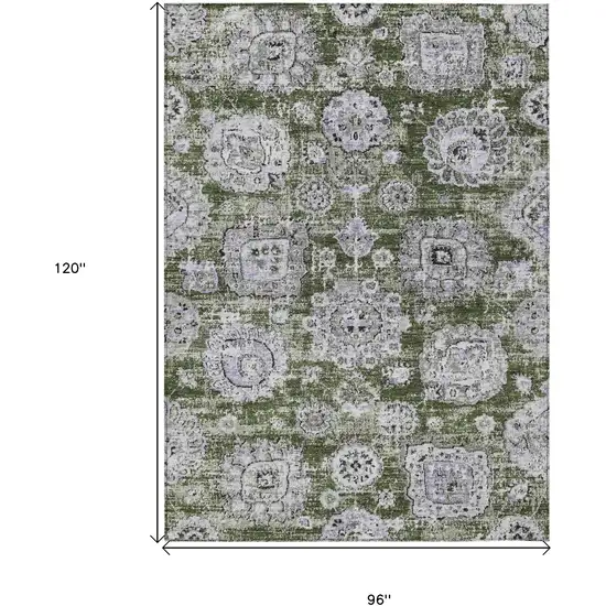 Olive Green And Gray Floral Washable Indoor Outdoor Area Rug Photo 3