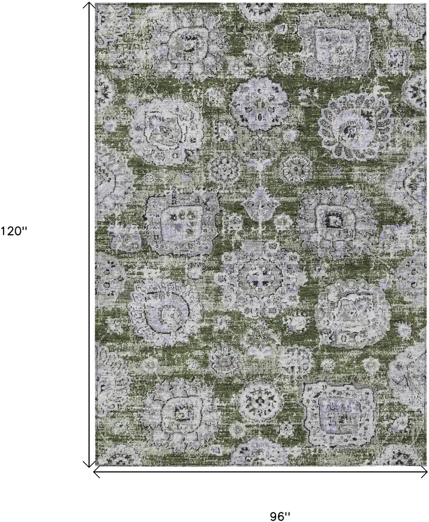 Olive Green And Gray Floral Washable Indoor Outdoor Area Rug Photo 3