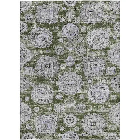 Olive Green And Gray Floral Washable Indoor Outdoor Area Rug Photo 5