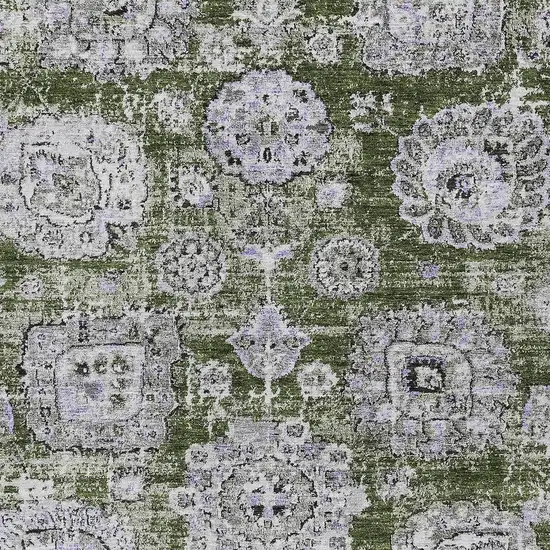 Olive Green And Gray Floral Washable Indoor Outdoor Area Rug Photo 4