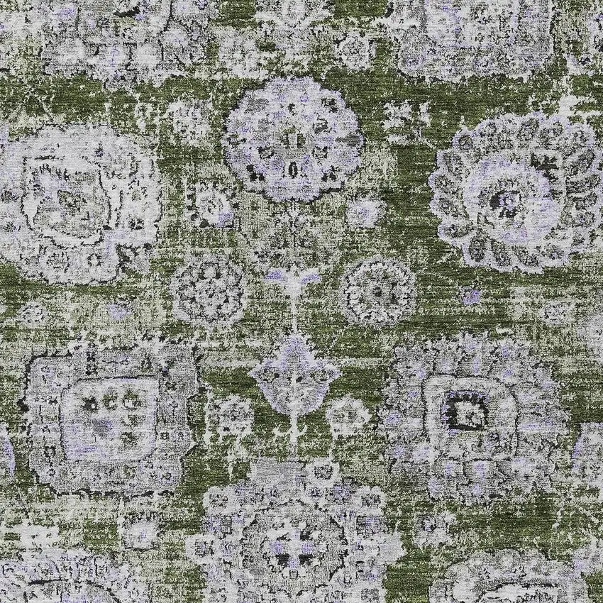 Olive Green And Gray Floral Washable Indoor Outdoor Area Rug Photo 4