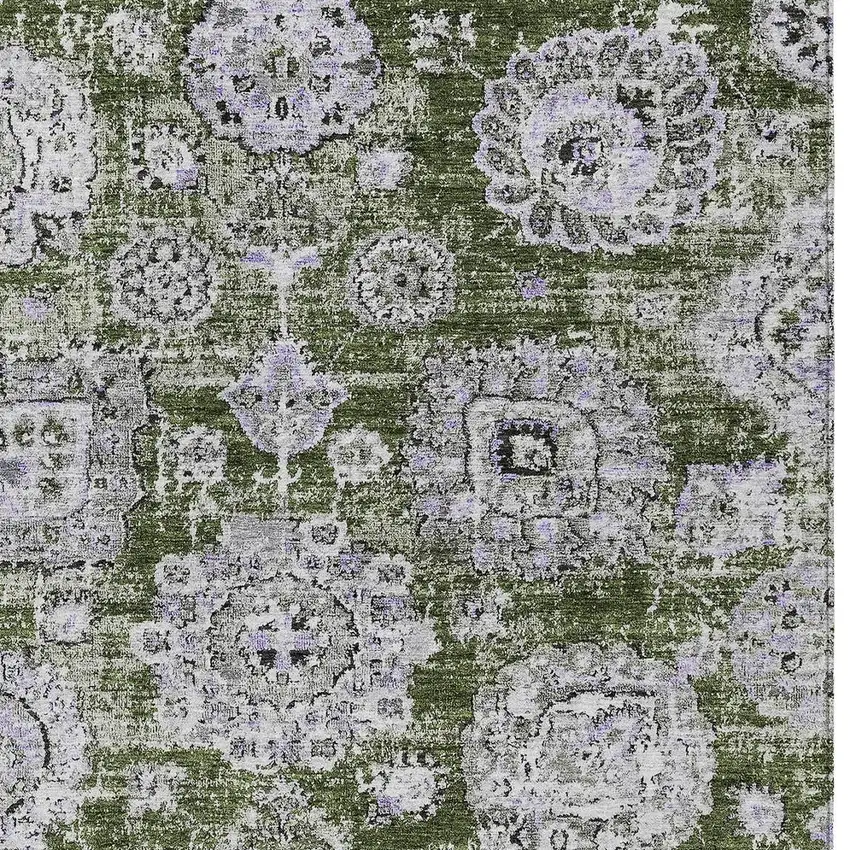 Olive Green And Gray Floral Washable Indoor Outdoor Area Rug Photo 4