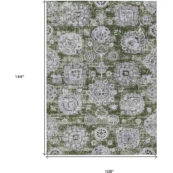 Olive Green And Gray Floral Washable Indoor Outdoor Area Rug Photo 9