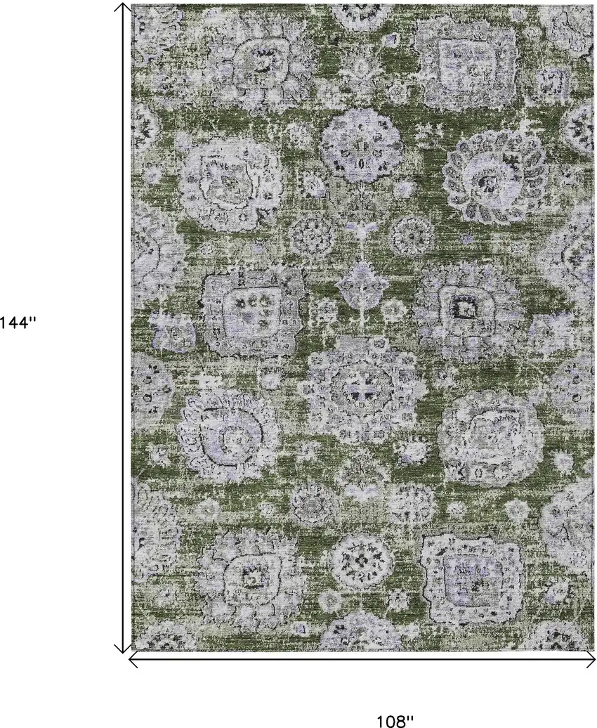 Olive Green And Gray Floral Washable Indoor Outdoor Area Rug Photo 9
