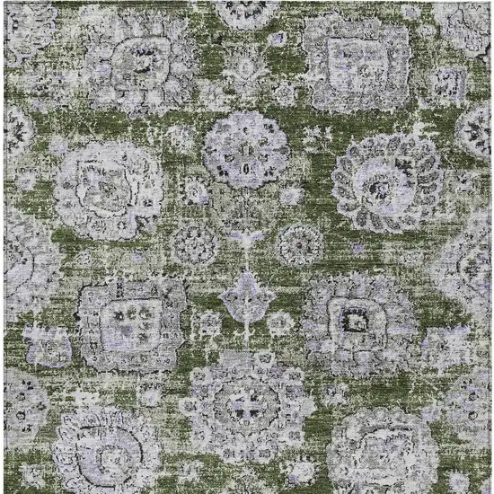 Olive Green And Gray Floral Washable Indoor Outdoor Area Rug Photo 4