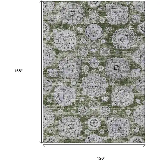 Olive Green And Gray Floral Washable Indoor Outdoor Area Rug Photo 3