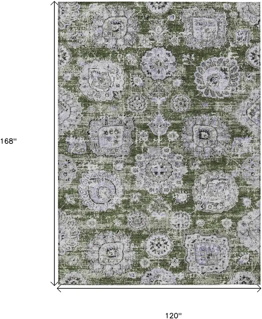Olive Green And Gray Floral Washable Indoor Outdoor Area Rug Photo 3