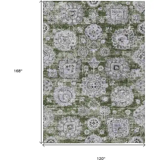 Olive Green And Gray Floral Washable Indoor Outdoor Area Rug Photo 3