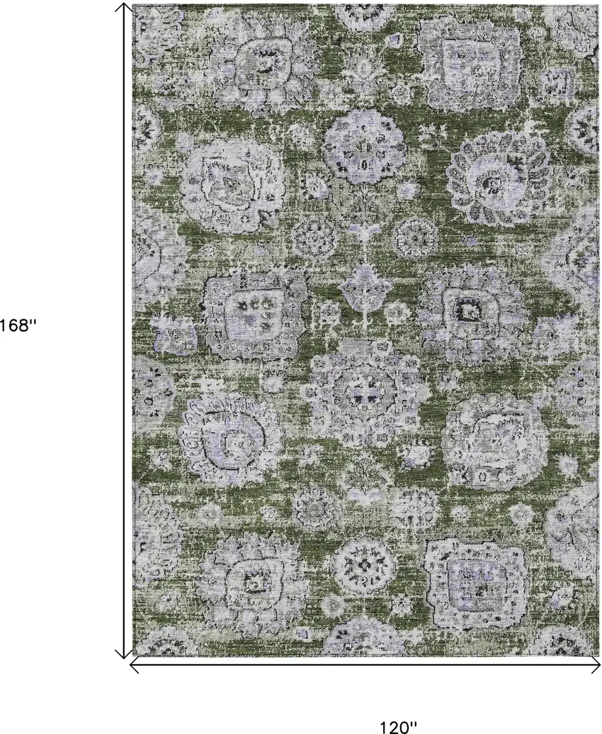 Olive Green And Gray Floral Washable Indoor Outdoor Area Rug Photo 3