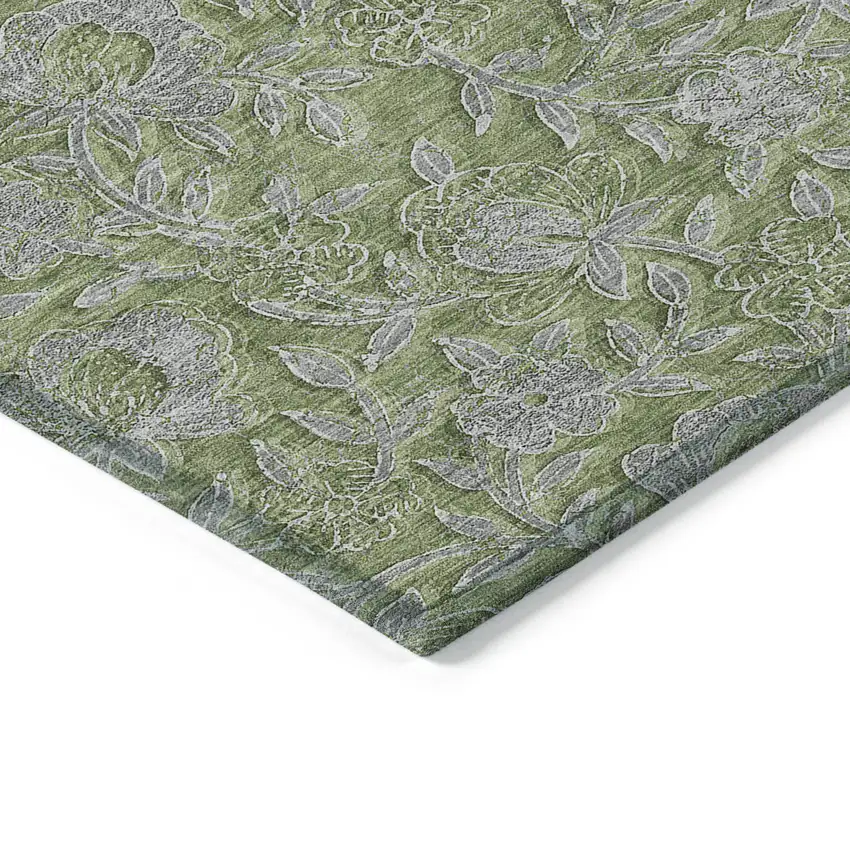 Olive Green And Gray Floral Washable Indoor Outdoor Area Rug Photo 4