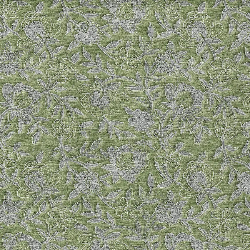 Olive Green And Gray Floral Washable Indoor Outdoor Area Rug Photo 5