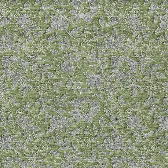 Olive Green And Gray Floral Washable Indoor Outdoor Area Rug Photo 5