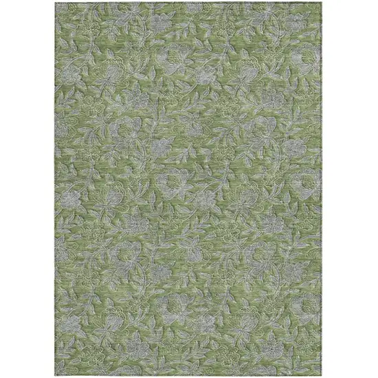 Olive Green And Gray Floral Washable Indoor Outdoor Area Rug Photo 5