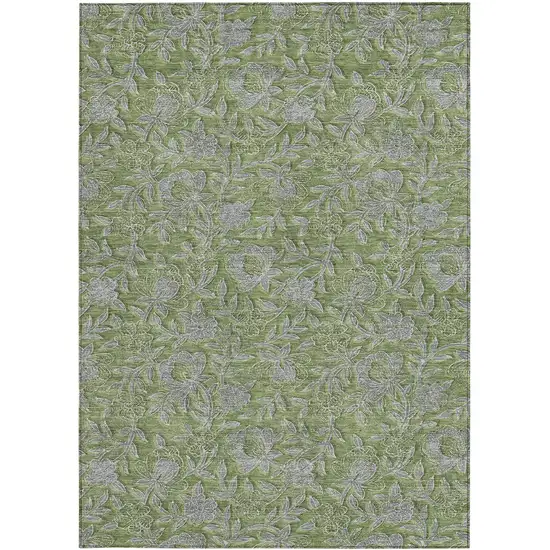 Olive Green And Gray Floral Washable Indoor Outdoor Area Rug Photo 5