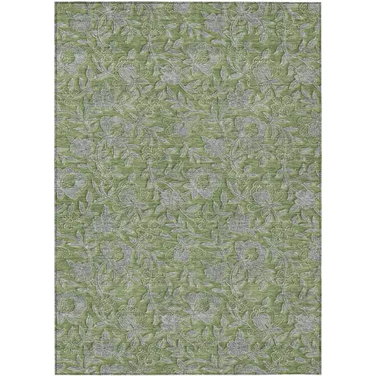 Olive Green And Gray Floral Washable Indoor Outdoor Area Rug Photo 2