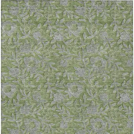 Olive Green And Gray Floral Washable Indoor Outdoor Area Rug Photo 7
