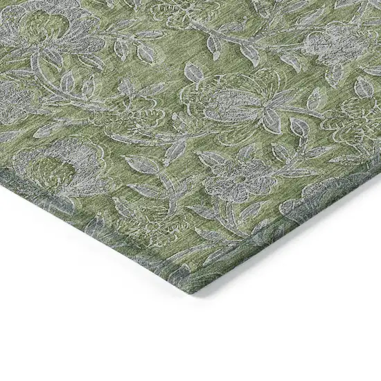 Olive Green And Gray Floral Washable Indoor Outdoor Area Rug Photo 5