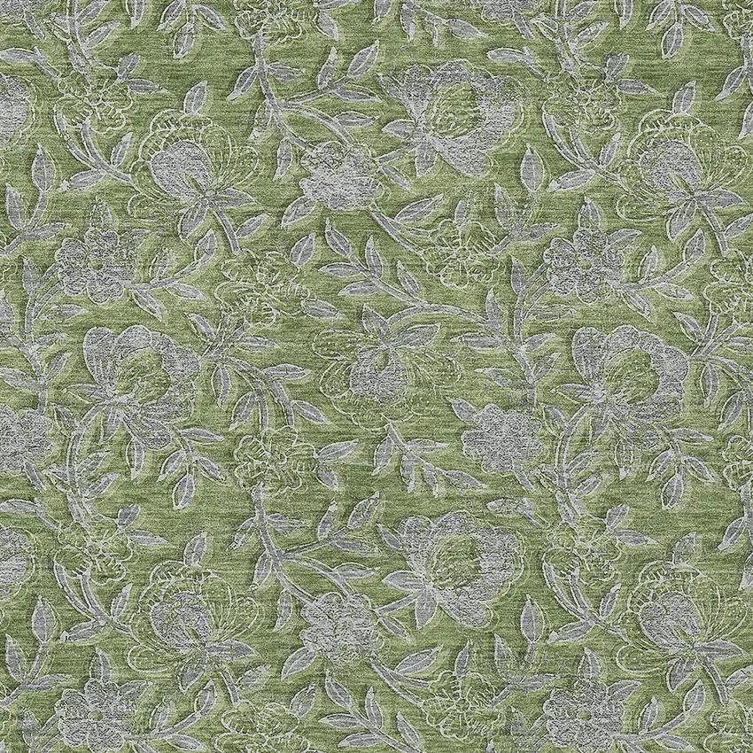 Olive Green And Gray Floral Washable Indoor Outdoor Area Rug Photo 6