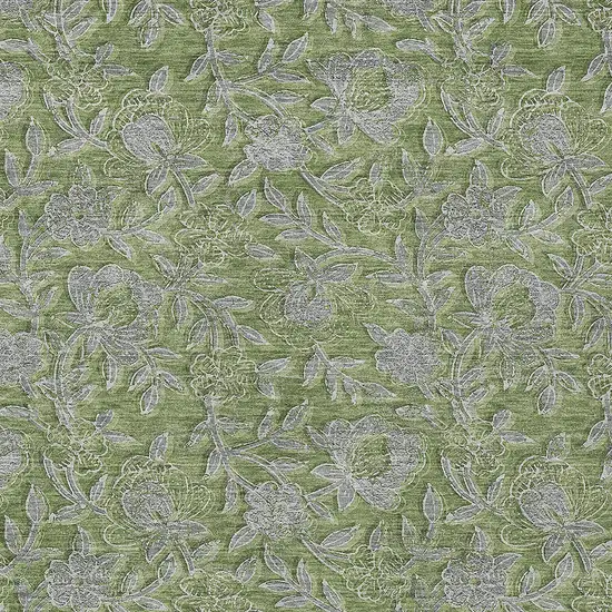 Olive Green And Gray Floral Washable Indoor Outdoor Area Rug Photo 6