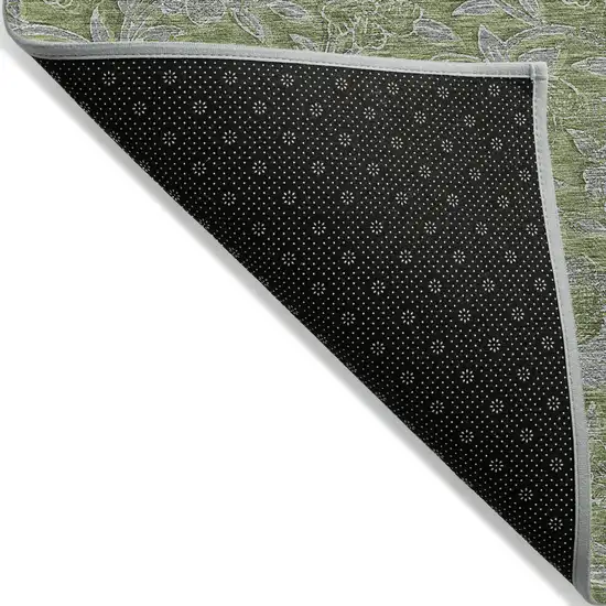 Olive Green And Gray Floral Washable Indoor Outdoor Area Rug Photo 4