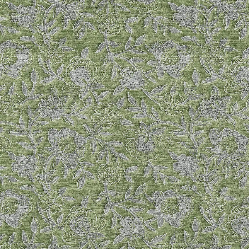 Olive Green And Gray Floral Washable Indoor Outdoor Area Rug Photo 4