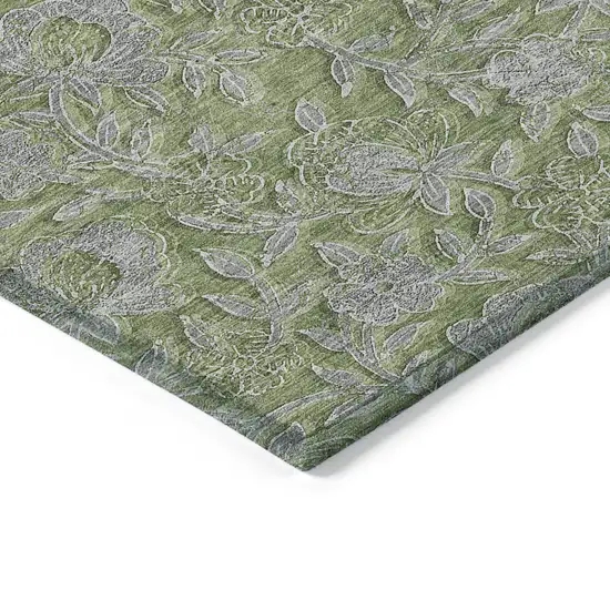 Olive Green And Gray Floral Washable Indoor Outdoor Area Rug Photo 5