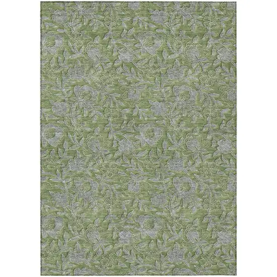 Olive Green And Gray Floral Washable Indoor Outdoor Area Rug Photo 2