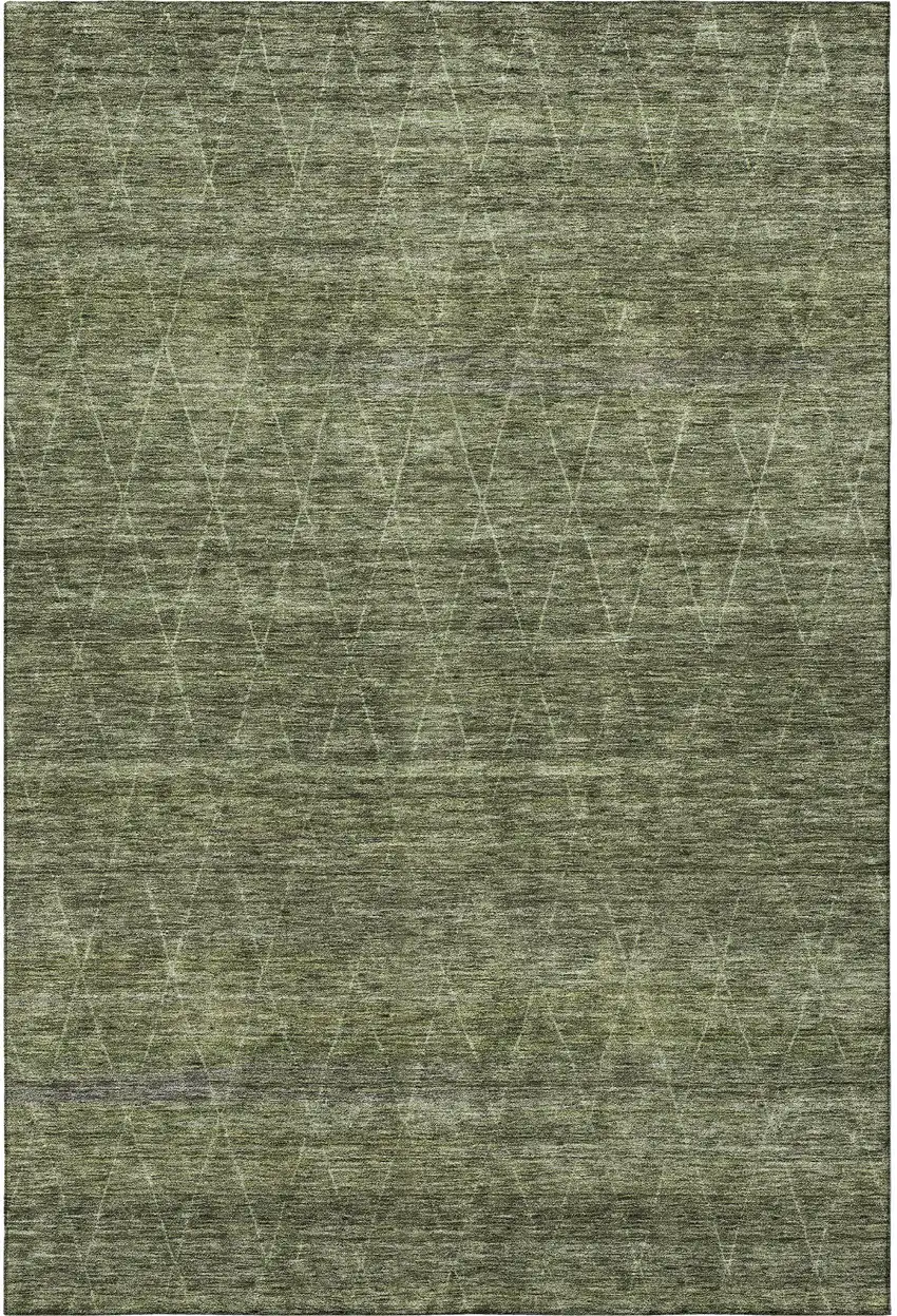 Olive Green And Gray Geometric Washable Area Rug With UV Protection Photo 3