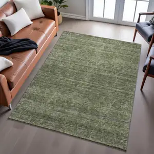 Photo of Olive Green And Gray Geometric Washable Area Rug With UV Protection