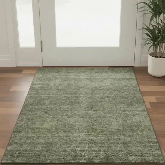 Olive Green And Gray Geometric Washable Area Rug With UV Protection Photo 2