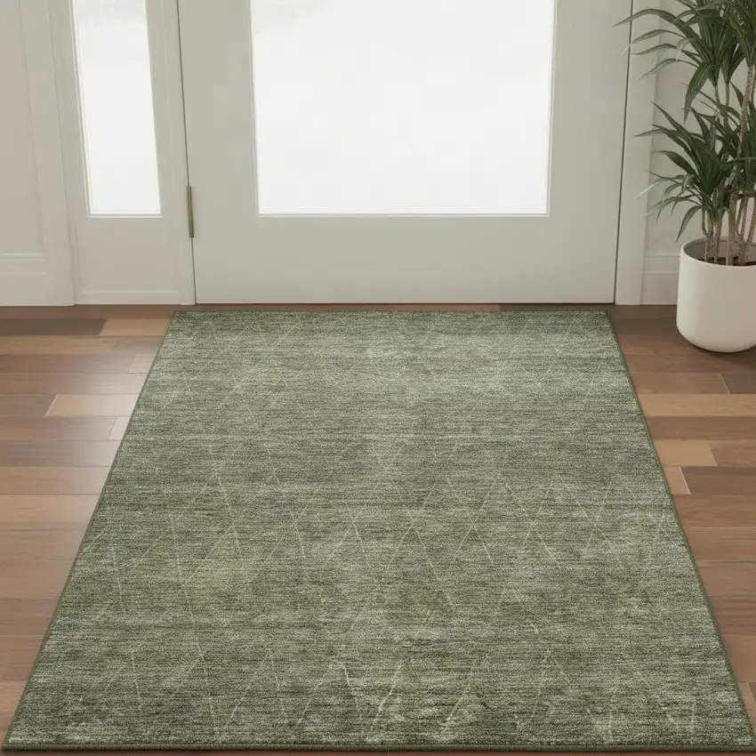 Olive Green And Gray Geometric Washable Area Rug With UV Protection Photo 2