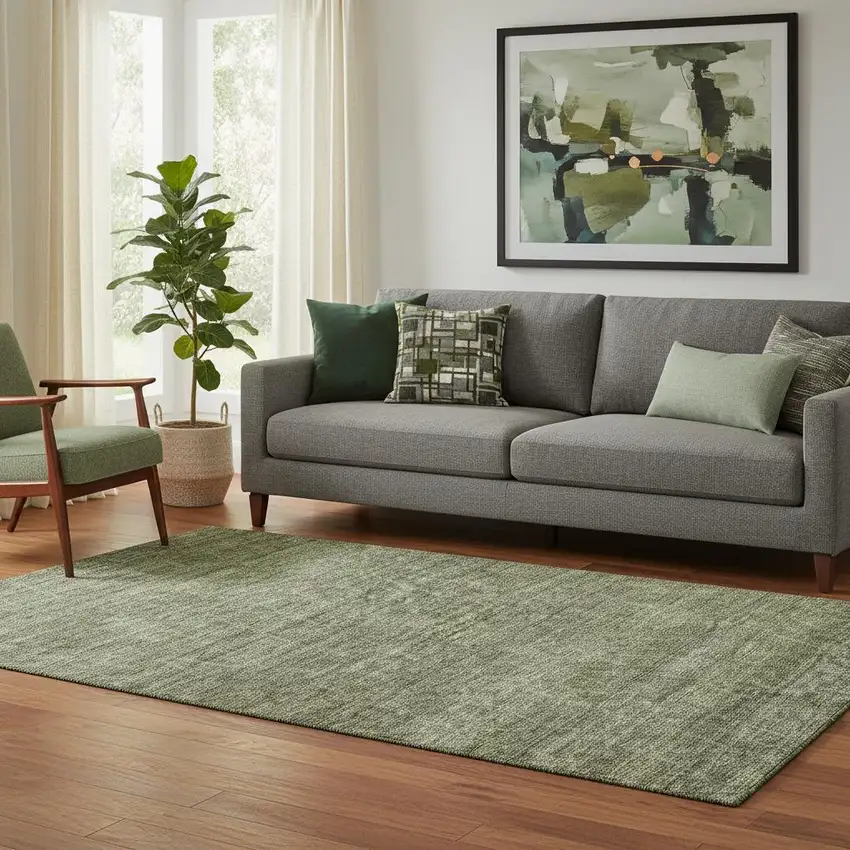 Olive Green And Gray Geometric Washable Area Rug With UV Protection Photo 2