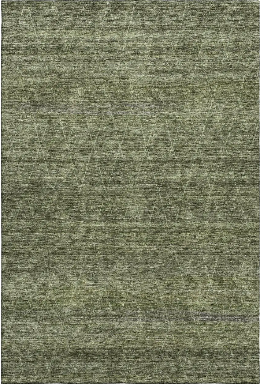 Olive Green And Gray Geometric Washable Area Rug With UV Protection Photo 1