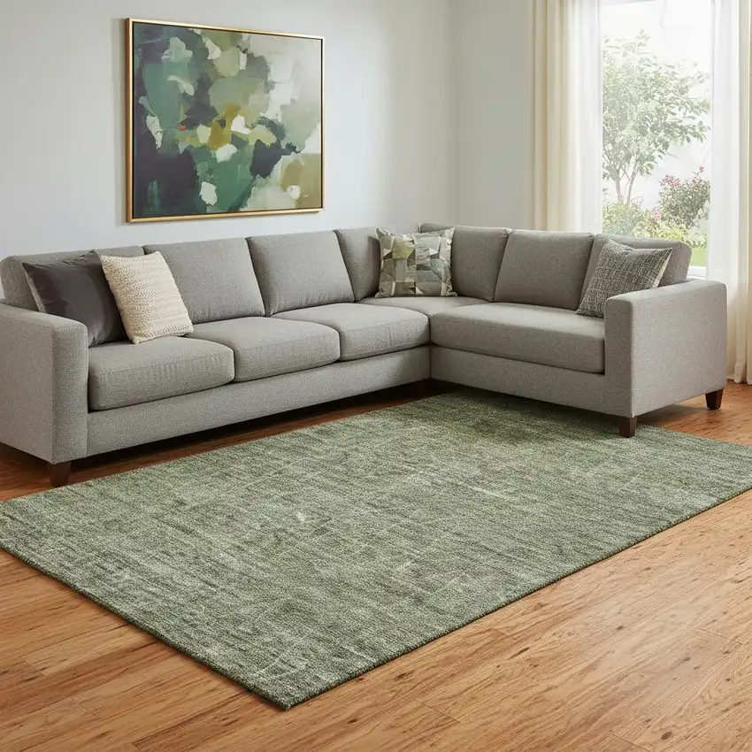 Olive Green And Gray Geometric Washable Area Rug With UV Protection Photo 2