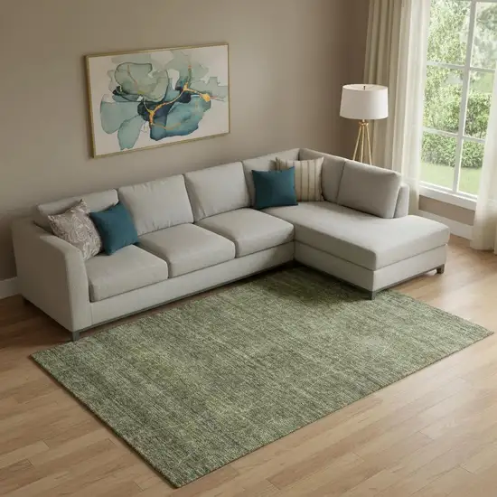 Olive Green And Gray Geometric Washable Area Rug With UV Protection Photo 2