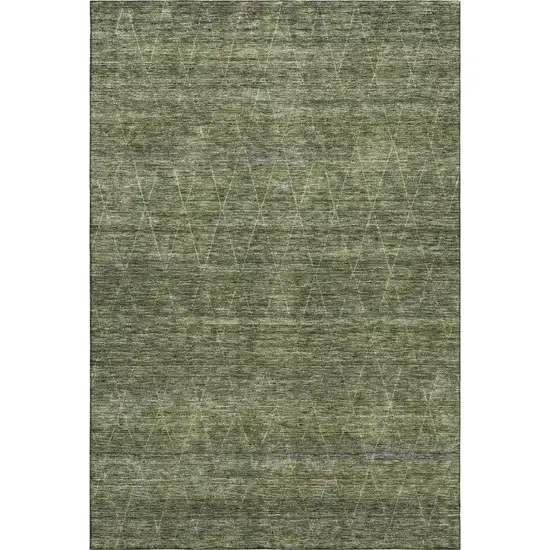 Olive Green And Gray Geometric Washable Area Rug With UV Protection Photo 1