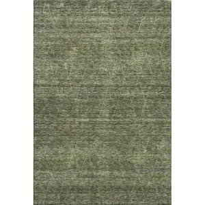 Photo of Olive Green And Gray Geometric Washable Area Rug With UV Protection