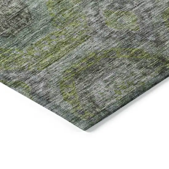 Olive Green And Gray Geometric Washable Indoor Outdoor Area Rug Photo 5